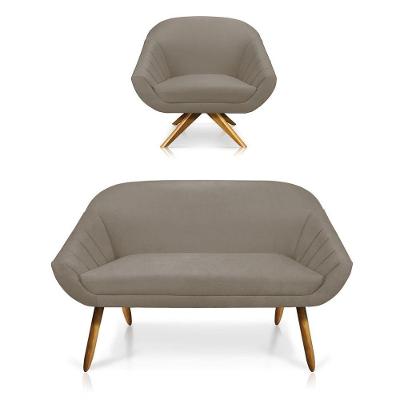 Kit 01 Namoradeira 02 Lugares E 01 Poltrona Giovana Suede Marrom Rato