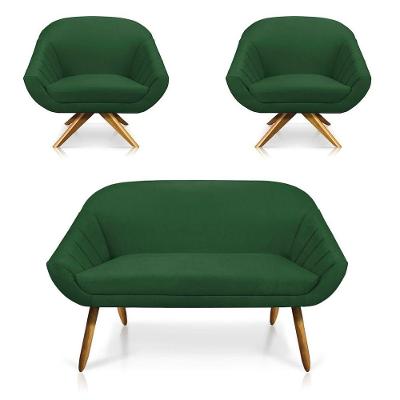 Kit 01 Namoradeira 02 Lugares E 02 Poltronas Giovana Suede Verde