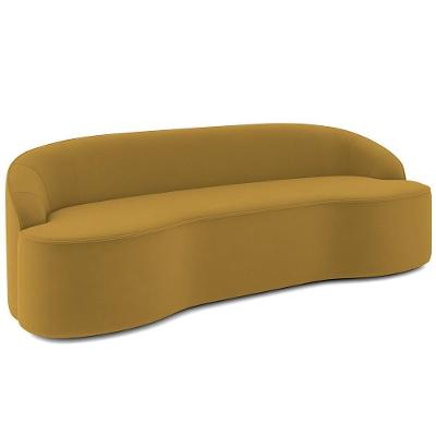 Sofá 3 Lugares Curvo Sala De Estar Living Lótus D02 Veludo Mostarda 180 Cm C-279