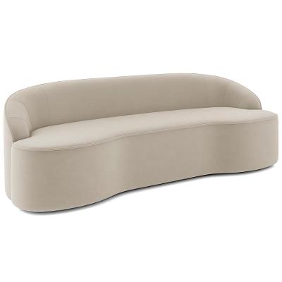 Sofá 3 Lugares Curvo Sala De Estar Living Lótus D02 Veludo Bege 180 Cm C-309