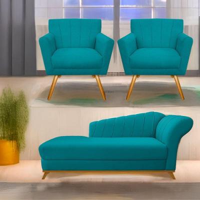 Kit Diva Recamier Vanessa 140Cm Lado Esquerdo E 02 Poltronas Laura Suede Cor Azulturquesa