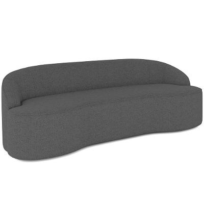 Sofá 3 Lugares Curvo Sala De Estar Living Lótus D02 Linho Cinza Escuro 210 Cm C-416