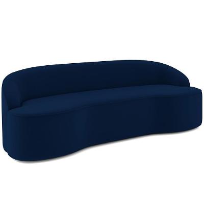 Sofá 4 Lugares Curvo Sala De Estar Living Lótus D02 Veludo Azul Marinho 260 Cm C-304