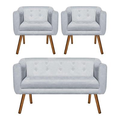 Kit Sofá Namoradeira 2 Lugares e 02 Poltronas Julia Cinza