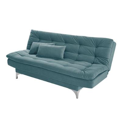 Sofá Cama 3 Lugares Pratic Veludo Azul Turquesa
