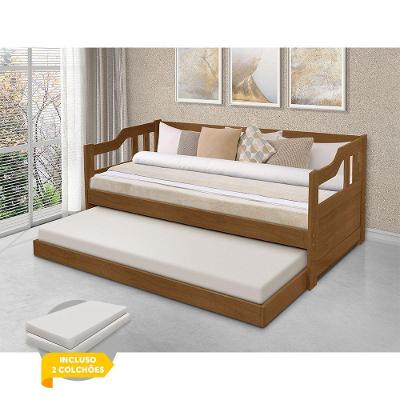 Sofá Cama Solteiro Com Cama Auxiliar Madeira Maciça - Kit 2 Atraente - Imbuia - Cor: Marrom