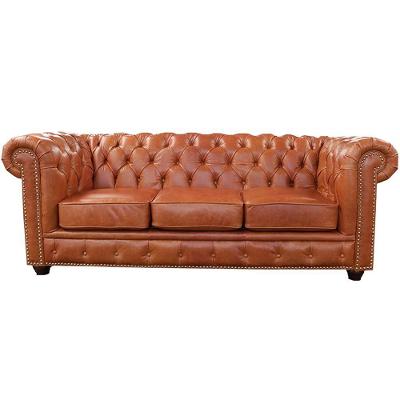 Sofá 3 Lugares Sala De Estar 235cm Chesterfield Pés Madeira