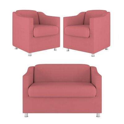 Kit Sofá Namoradeira + 02 Poltrona Tilla Recepção Sala Suede rosa