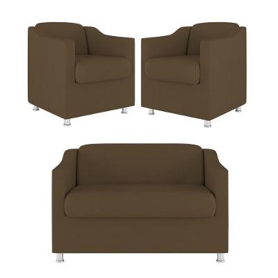 Kit Sofá Namoradeira + 02 Poltrona Tilla Recepção Sala Suede marrom