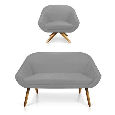 Kit 01 Namoradeira 02 Lugares E 01 Poltrona Giovana Suede Cinza