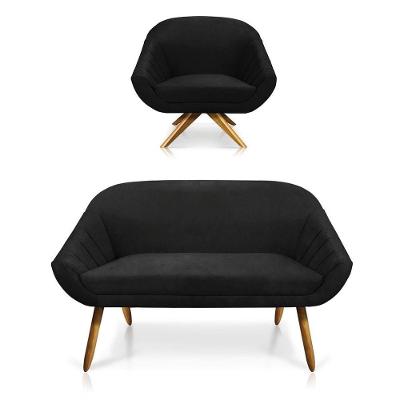 Kit 01 Namoradeira 02 Lugares E 01 Poltrona Giovana Suede Preto