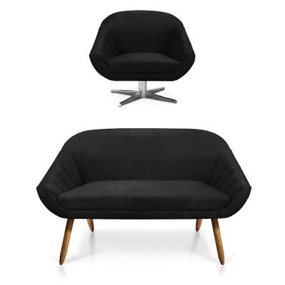 Kit 01 Namoradeira 02 Lugares E 01 Poltrona Giovana Suede Preto