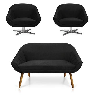 Kit 01 Namoradeira 02 Lugares E 02 Poltronas Giovana Suede Preto