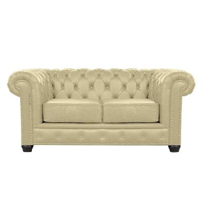 Sofá Chesterfield 2 Lugares Com Couro Bege