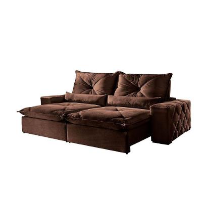 Sofá 4 Lugares Retrátil 2,50m Fusion Veludo Marrom Havana - Móveis Mix Marrom Burgues