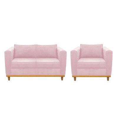 Kit Sofá 2 Lugares e Poltrona Europa Suede Rosa Bebê