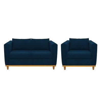 Kit Sofá 2 Lugares e Poltrona Europa Suede Azul Marinho