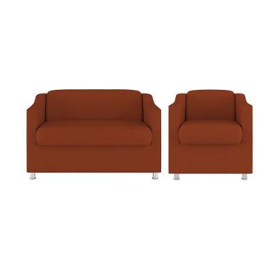 Kit Sofá Namoradeira + Poltrona Tilla Recepção Sala Tecido terracota