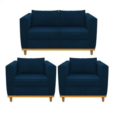 Kit Sofá 2 Lugares e 2 Poltronas Europa Suede Azul Marinho