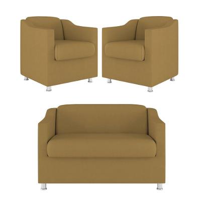 Kit Sofá Namoradeira + 02 Poltrona Tilla Recepção Sala Suede capuccino