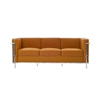 Sofa Le Corbusier De 3 Lugares Cromado Em Sintético Caramelo Cor Amarelo