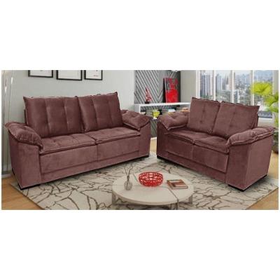 Conjunto De Sofá Napoles 2 E 3 Lugares Veludo Jw Marrom