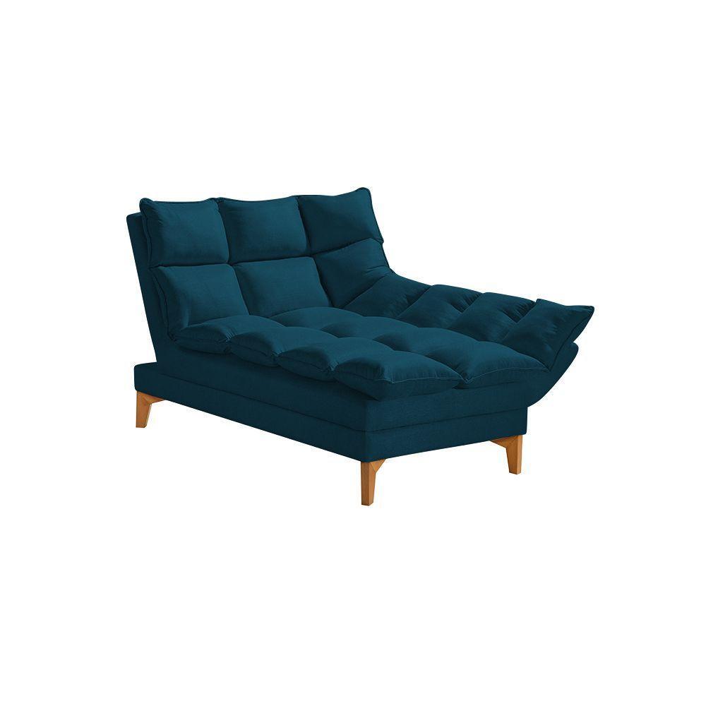Chaise Um Braço Lado Esquerdo Pés De Madeira Maciça 93Cm Veludo Azul Marinho Cor: Azul Marinho - 1