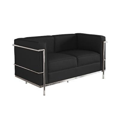 Sofa Le Corbusier De 2 Lugares Cromado Em Sintético Preto Cor Preto