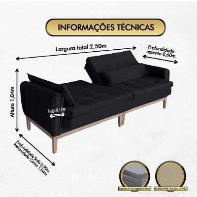 Sofá Cama Rivieira 2,50m-preto