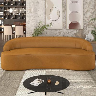 Sofá Decorativo 3 Lugares 210Cm Joel Curvo Com Encosto Pu Caramelo G15 - Gran Belo