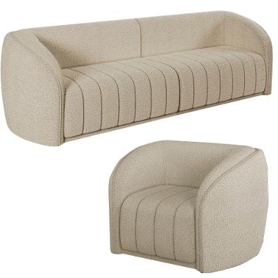 Sofá Decorativo 3 Lugares 292cm E Poltrona Meris M22 Bouclê Bege - Mpozenato