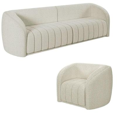 Sofá Decorativo 3 Lugares 252cm E Poltrona Meris M22 Bouclê Cru - Mpozenato