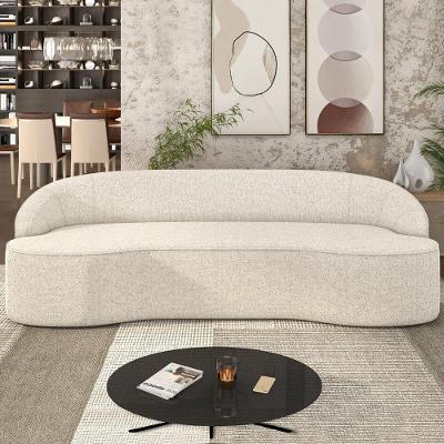 Sofá Decorativo 3 Lugares 210Cm Joel Curvo Com Encosto Linho Bege G15 - Gran Belo