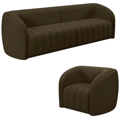 Sofá Decorativo 3 Lugares 252cm E Poltrona Meris M22 Veludo Marrom - Mpozenato