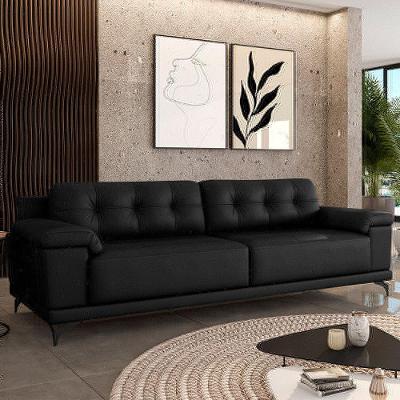 Sofá Living 4 Lugares 292cm Agostino Pés Design Em Ferro Couro Preto G52 - Gran Belo