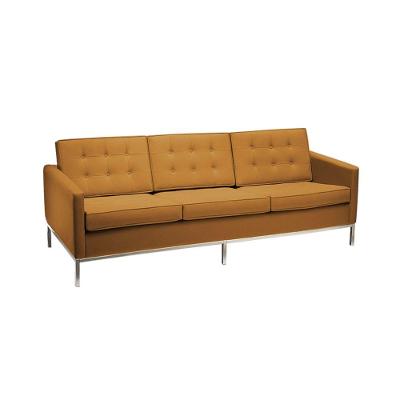 Sofá Fixo Florence Knoll 3 Lugares Inox Em Sintético Caramelo Cor Amarelo
