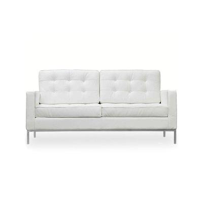 Sofá Fixo Florence Knoll 2 Lugares Inox Em Couro Natural Branco Cor Branco