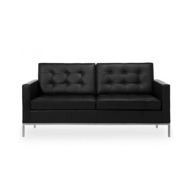 Sofá Fixo Florence Knoll 2 Lugares Inox Em Sintético Preto Cor Preto