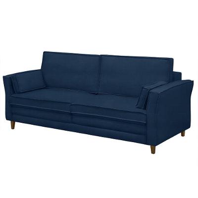 Sofá Living 3 Lugares 200Cm Pés Madeira Efraim F05 Veludo Azul - Mpozenato