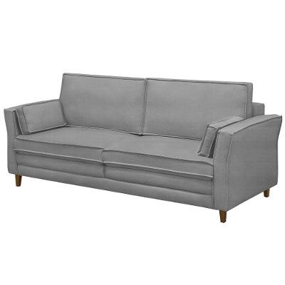 Sofá Living 3 Lugares 220Cm Pés Madeira Efraim F05 Veludo Prata - Mpozenato