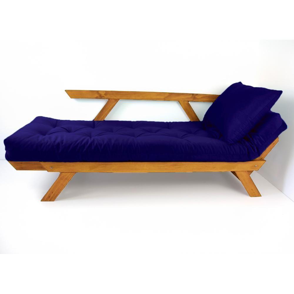 Sofá Japão Futon Acquablock Azul Royal Madeira Cor Mel - 4