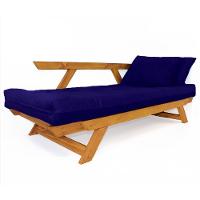 Sofá Japão Futon Acquablock Azul Royal Madeira Cor Mel - 5