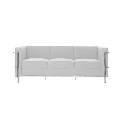 Sofa Le Corbusier 3 Lugares Inox Em Couro Natural Branco Cor Branco