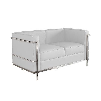 Sofa Le Corbusier De 2 Lugares Inox E Couro Natural Branco Cor Branco