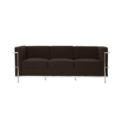 Sofa Le Corbusier 3 Lugares Inox Em Couro Natural Marrom Cor Marrom
