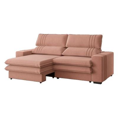 Sofá 2 Lugares Retrátil Noruega 230 Cm Veludo Pés Tabaco - D'rossi Cor Rose