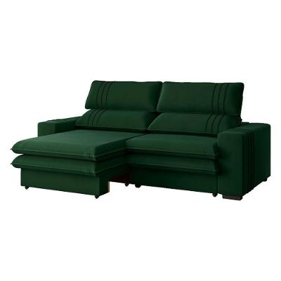 Sofá 2 Lugares Retrátil Noruega 180 Cm Veludo Pés Tabaco - D'rossi Cor Verde
