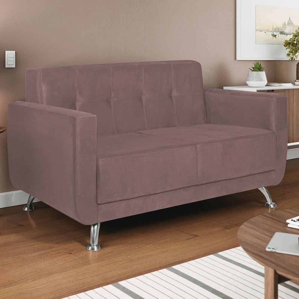 Sofá 2 Lugares Beny Linho - Amarena Móveis Cor Rosê - 1