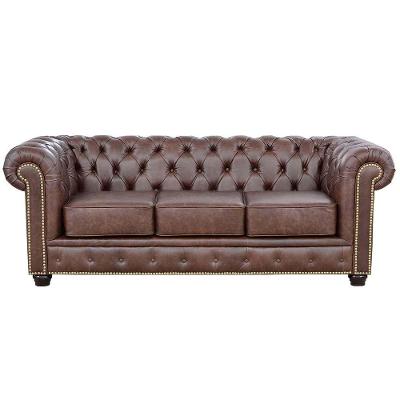 Sofá 3 Lugares Sala De Estar 235cm Chesterfield Pés Madeira