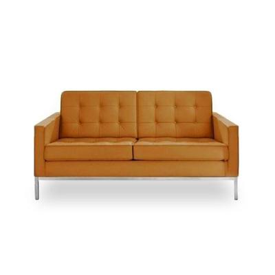 Sofá Florence Knoll 2 Lugares Inox Em Couro Natural Caramelo Cor Amarelo